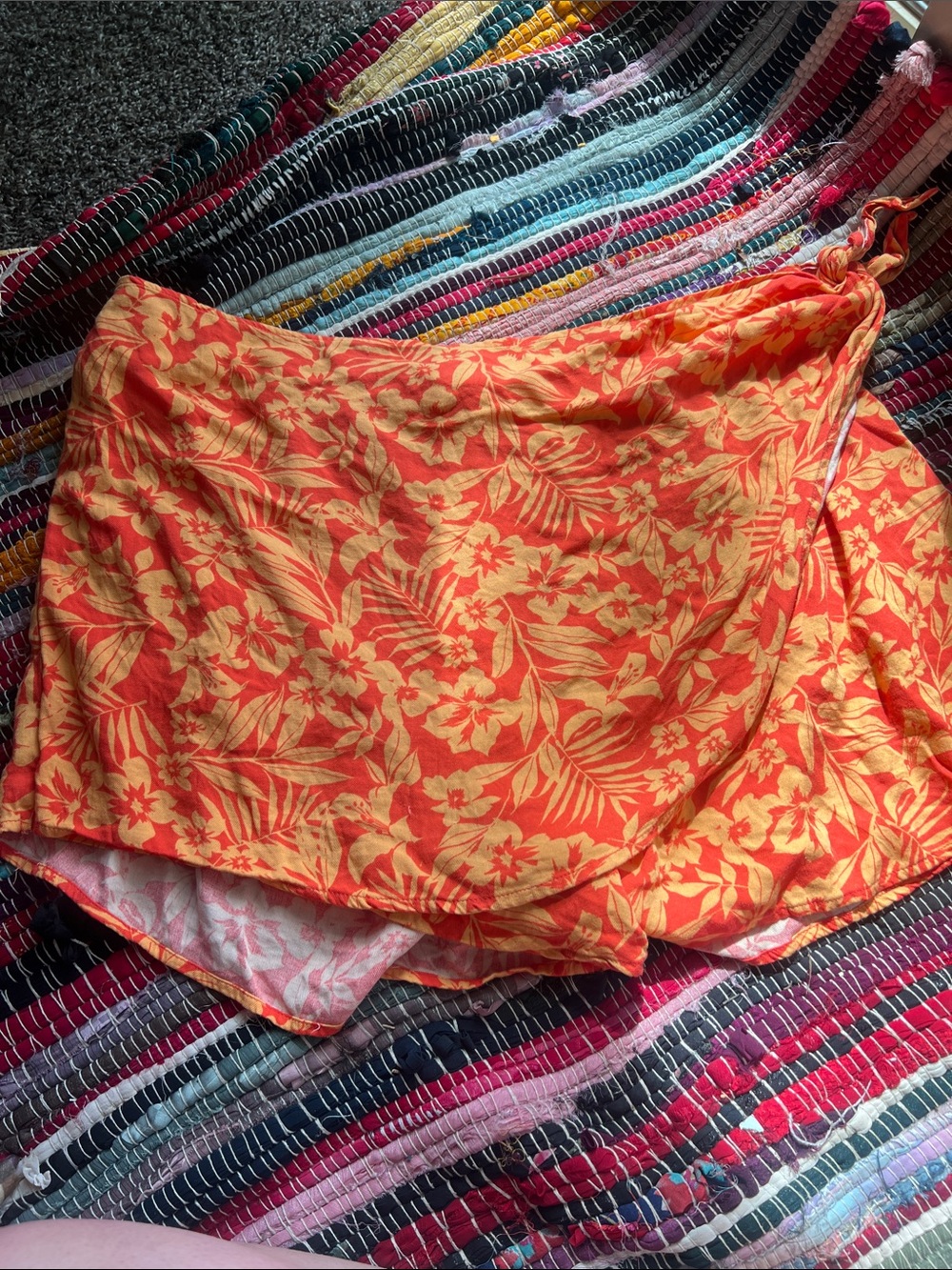 Arizona Jean Company Coral Orange Floral Wrap Skort